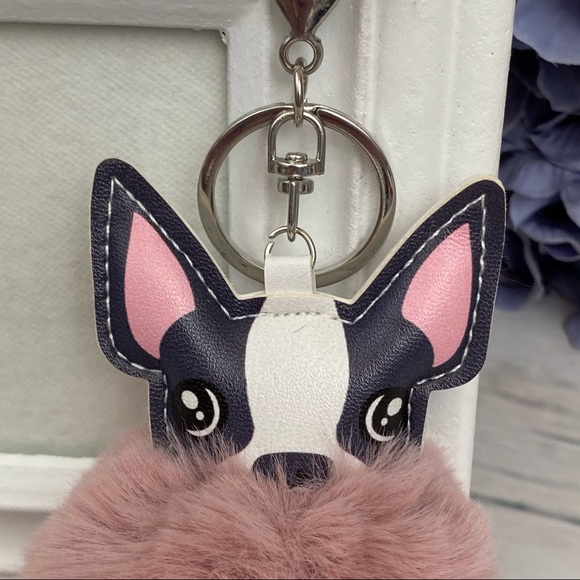 Cute Dog on Dusty Pink Pom Pom Keychain - Picture 6 of 11